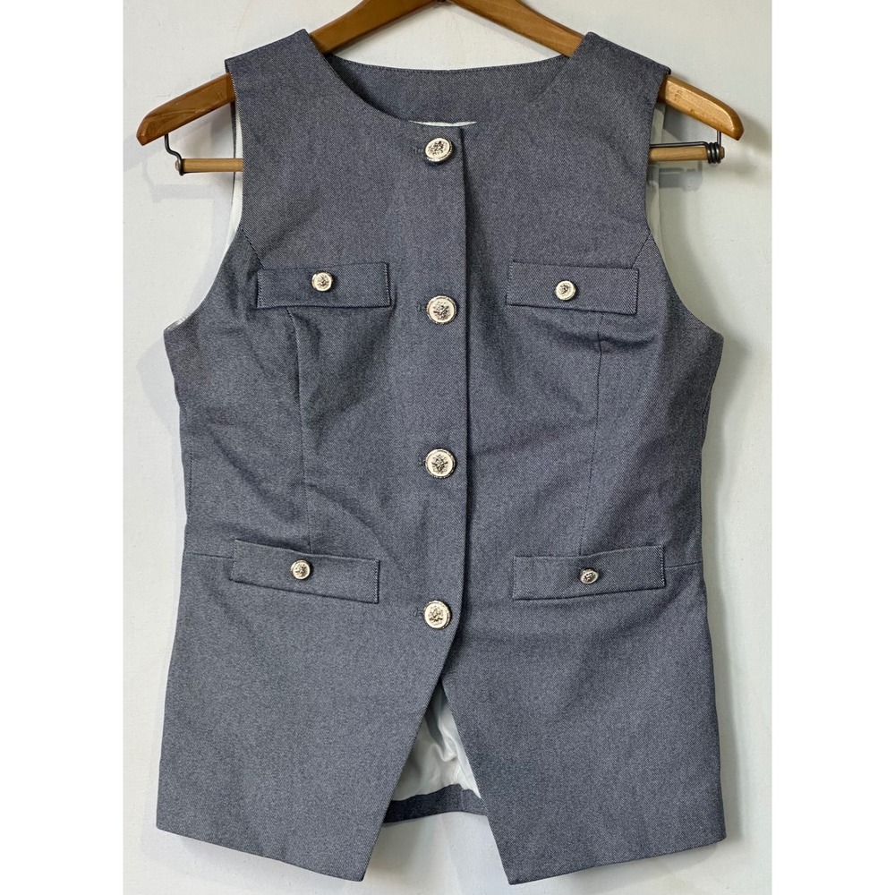 Joie Vest Button Front Crest Pockets Women XS Blue Preppy Business Office
